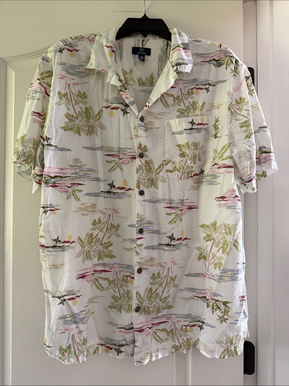 George White Short-Sleeve Palm-Print Button-Down Shirt